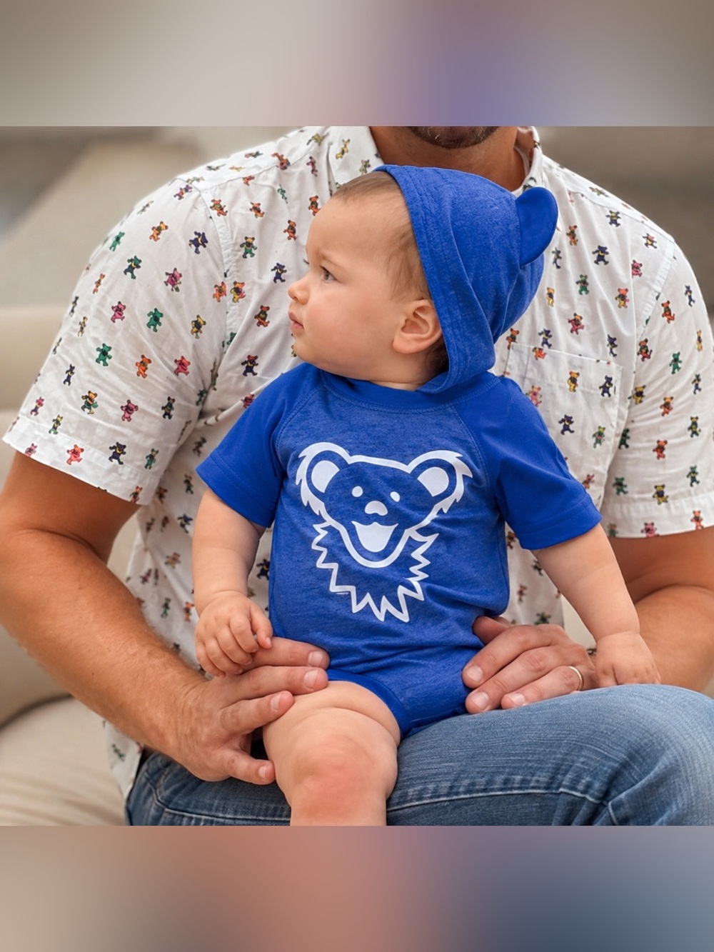 Rabbit Skins Grateful Dead Dancing Bear Face Hooded Baby One Piece Blue 18 Month